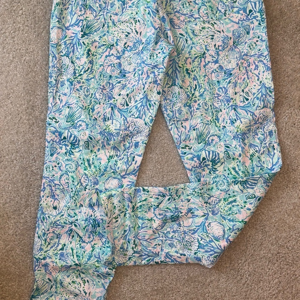Lilly Pulitzer NWT Taron Linen Blue and Green Floral Print Pants - Picture 7 of 7
